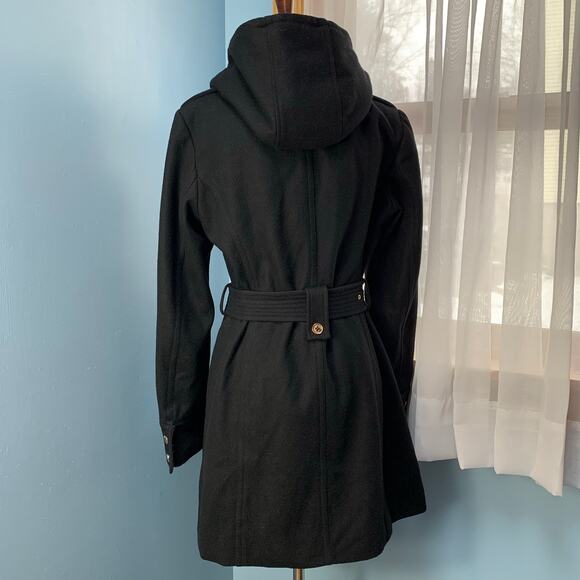 Michael Kors Black Belted Wool Pea Coat Size 6 - Picture 5 of 8